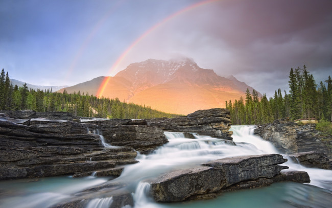 Обои картинки фото природа, радуга, река, лес