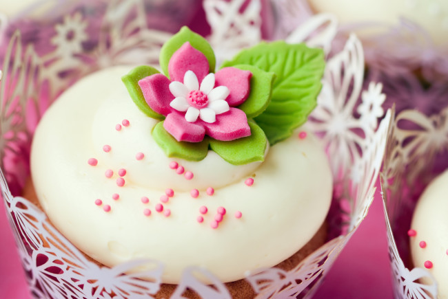 Обои картинки фото еда, пирожные, кексы, печенье, цветок