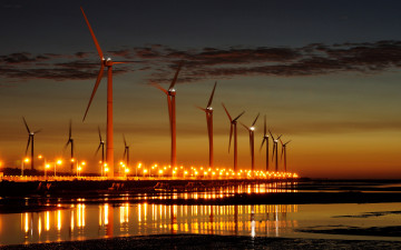 Картинка разное мельницы ветряки вечер закат