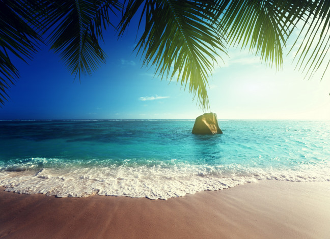 Обои картинки фото природа, тропики, ocean, sea, coast, beach, paradise, tropical, остров, океан, солнце, море, песок, пляж, summer, palm, берег