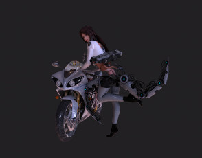 Картинка 3д+графика существа+ creatures девушка фон мотоцикл существо