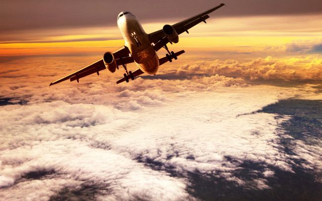 Обои картинки фото авиация, авиационный пейзаж, креатив, самолёт, облака