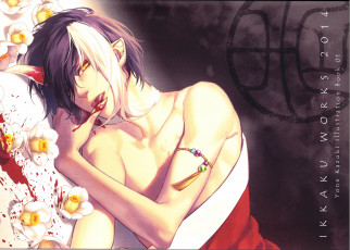 Картинка аниме ангелы +демоны art yone kazuki браслет камелии кровь рог парень челка ёкай