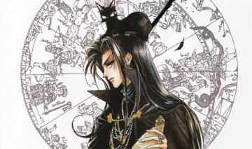 Картинка аниме животные +существа свиток mamiya oki manga символы art перстень черный котенок dada and kazuya маг чернокнижник зодиак плащ парень