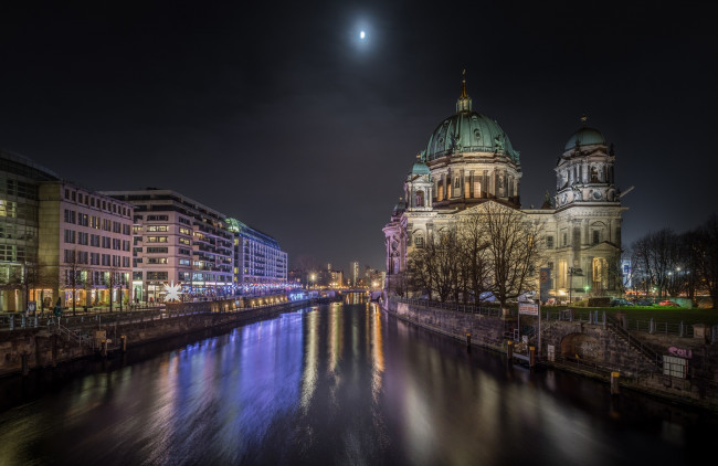 Обои картинки фото berliner dom, города, берлин , германия, огни, ночь