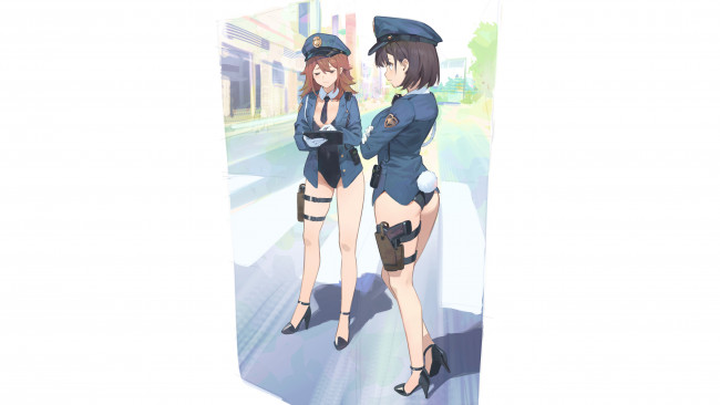 Обои картинки фото аниме, unknown,  другое , девушки, полицейские