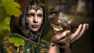 Картинка 3д графика fantasy фантазия эльф дракон девушка
