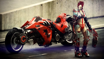 Картинка 3д графика fantasy фантазия мотоцикл оружие защита