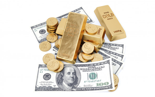 Обои картинки фото разное, золото,  купюры,  монеты, монеты, доллары, деньги
