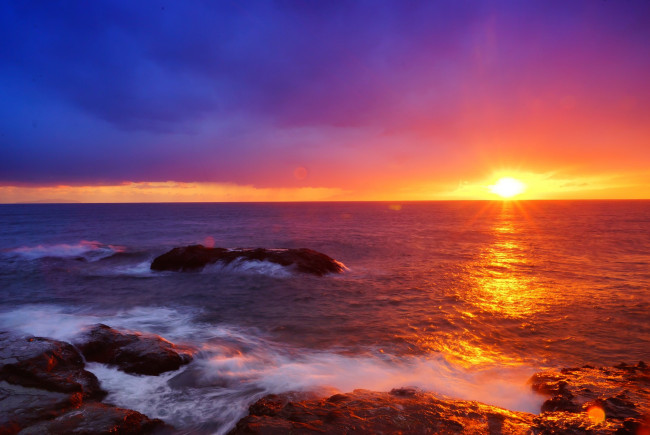 Обои картинки фото природа, восходы, закаты, закат, солнце, красиво, море, Япония, волны, вода, небо, пейзаж