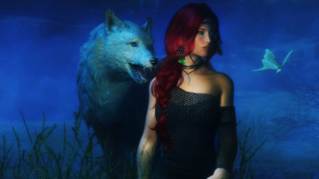Картинка фэнтези девушки волк фон взгляд девушка