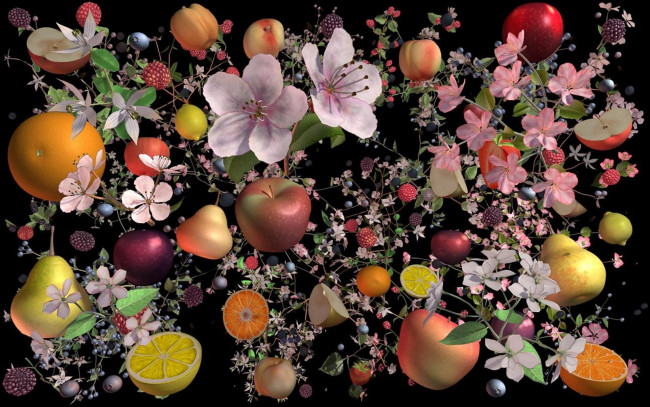 Обои картинки фото разное, компьютерный дизайн, цветы, фрукты