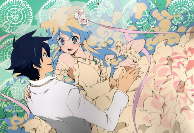 Обои картинки фото аниме, tengen toppa gurren-lagann, принцесса, simon, голубые, волоса, оборки