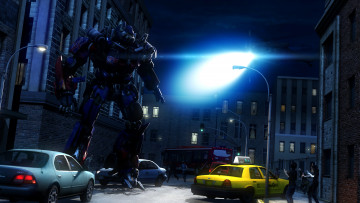 Картинка фэнтези роботы +киборги +механизмы робот вертолет ночь пришелец улица optimus prime город transformers свет autobot