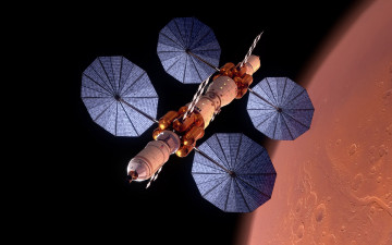 Картинка космос космические+корабли +космические+станции космическая станция рядом с планетой марс
