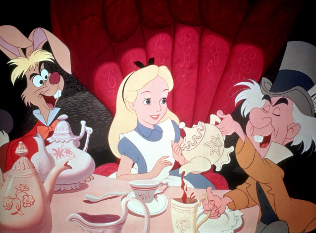 Обои картинки фото мультфильмы, alice in wonderland, заяц, алиса, шляпник, чаепитие