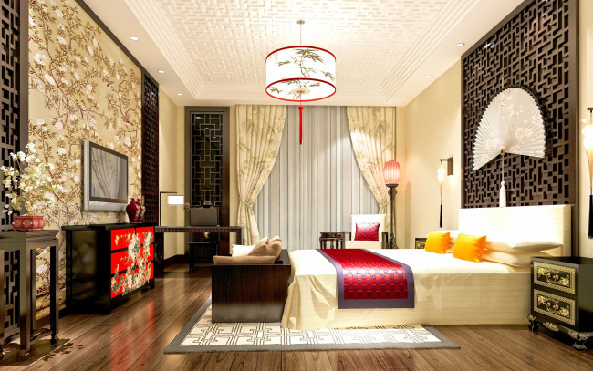 Обои картинки фото китайский интерьер, интерьер, спальня, bedroom, interior, design, china, chinese, style, китай, комната