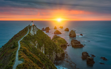 Картинка природа маяки море маяк скалы мыс закат
