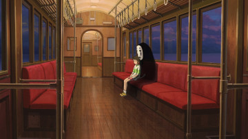 обоя аниме, spirited away, девочка, дух, трамвай