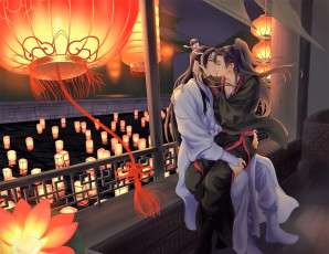 Картинка аниме mo+dao+zu+shi вэй усянь лань ванцзи поцелуй фонари