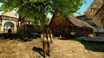 обоя видео игры, kingdom come,  deliverance, люди, улица, дома, деревья