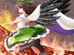 Картинка аниме touhou reiuji utsuho крылья огонь магия девушка
