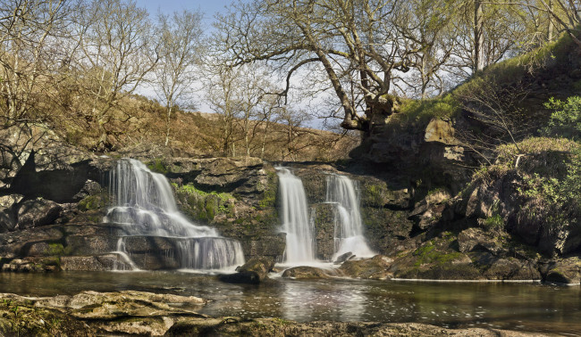 Обои картинки фото природа, водопады, водопад, река, деревья, пейзаж