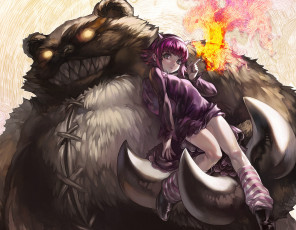 Картинка видео+игры league+of+legends огонь зеленые глаза девушка league of legends зверь игра art aoin annie hastur