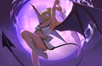 Картинка аниме ангелы +демоны луна крылья девушка