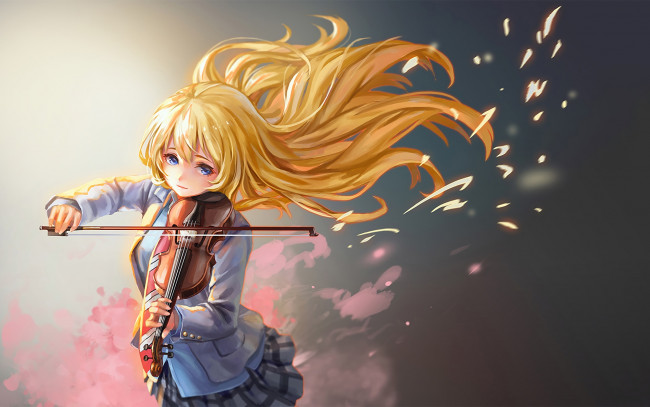 Обои картинки фото shigatsu wa kimi no uso, аниме, фон, взгляд, девушка