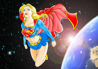 Картинка рисованное комиксы взгляд планета униформа фон девушка космос