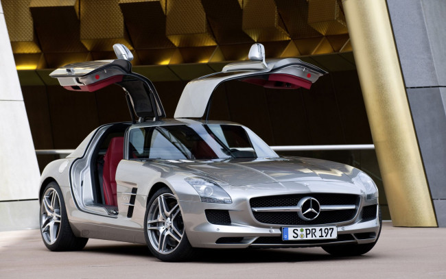 Обои картинки фото автомобили, mercedes, benz, sls, amg, gullwing, doors