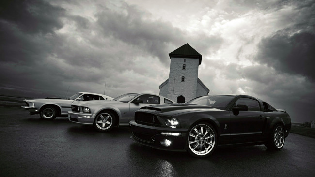 Обои картинки фото автомобили, mustang, shelby, gt500kr, ford, 2005, mach, 1, 1969, gt, 2007