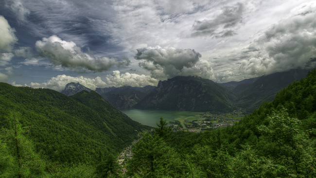 Обои картинки фото природа, пейзажи, австрия, альпы, горы, небо, озеро, деревья, пейзаж