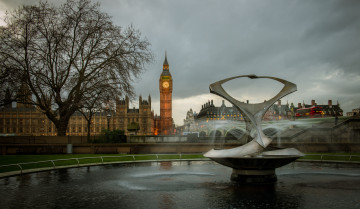 обоя london, города, лондон , великобритания, парк, часы, башня, пруд