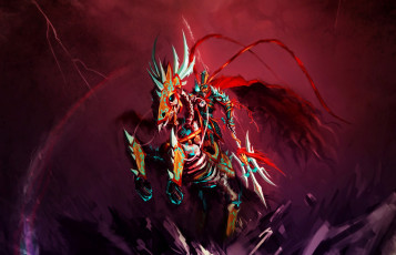 Картинка фэнтези существа молния плащ оружие лошадь конь скелет рыцарь воин рисунок