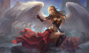 Картинка фэнтези ангелы девушка арт живопись жест эльф крылья красота