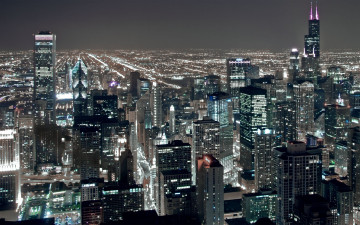 обоя города, Чикаго , сша, небоскребы, высота, огни, ночь, америка, чикаго, usa, city, chicago