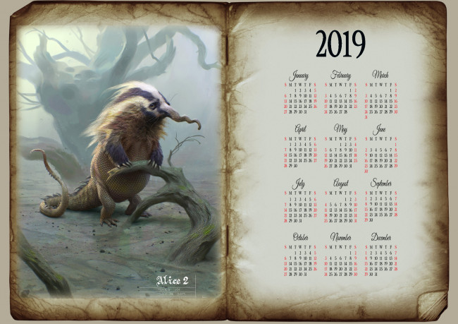 Обои картинки фото календари, фэнтези, книга, существо, животное