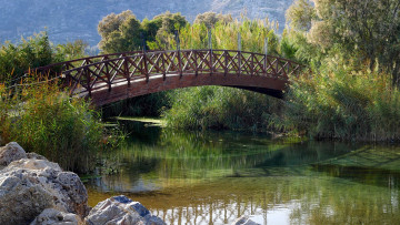 Картинка природа парк водоем камни мостик