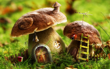 Картинка фэнтези иные+миры +иные+времена грибной домик