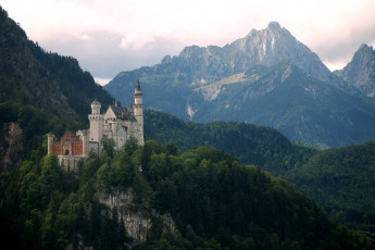 обоя замок, нойшванштайн, бавария, германия, города, горы, башни, лес