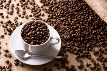 Картинка еда кофе кофейные зёрна зерна ложка чашка