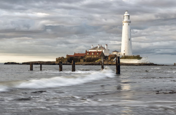 Картинка st mary`s lighthouse england природа маяки marys залив уитли остров whitley bay маяк святой марии англия