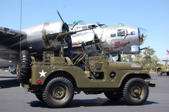 Картинка wwii+veterans+jeep+&+b-17g техника военная+техника бомбардировшщик джип