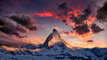 Картинка природа горы облака зима пейзаж снег рассвет альпы