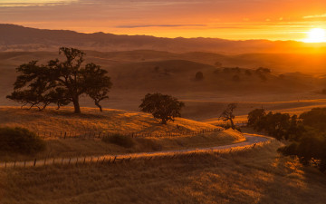 Картинка природа восходы закаты пейзаж дорога поле