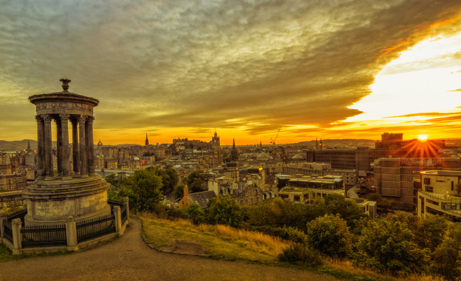 Обои картинки фото calton hill, города, эдинбург , шотландия, рассвет