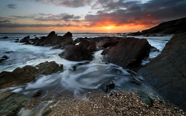 Обои картинки фото природа, побережье, закат, море, камни