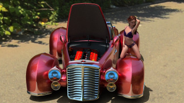 Картинка 3д+графика люди-авто мото+ people-+car+ +moto взгляд девушка фон автомобиль